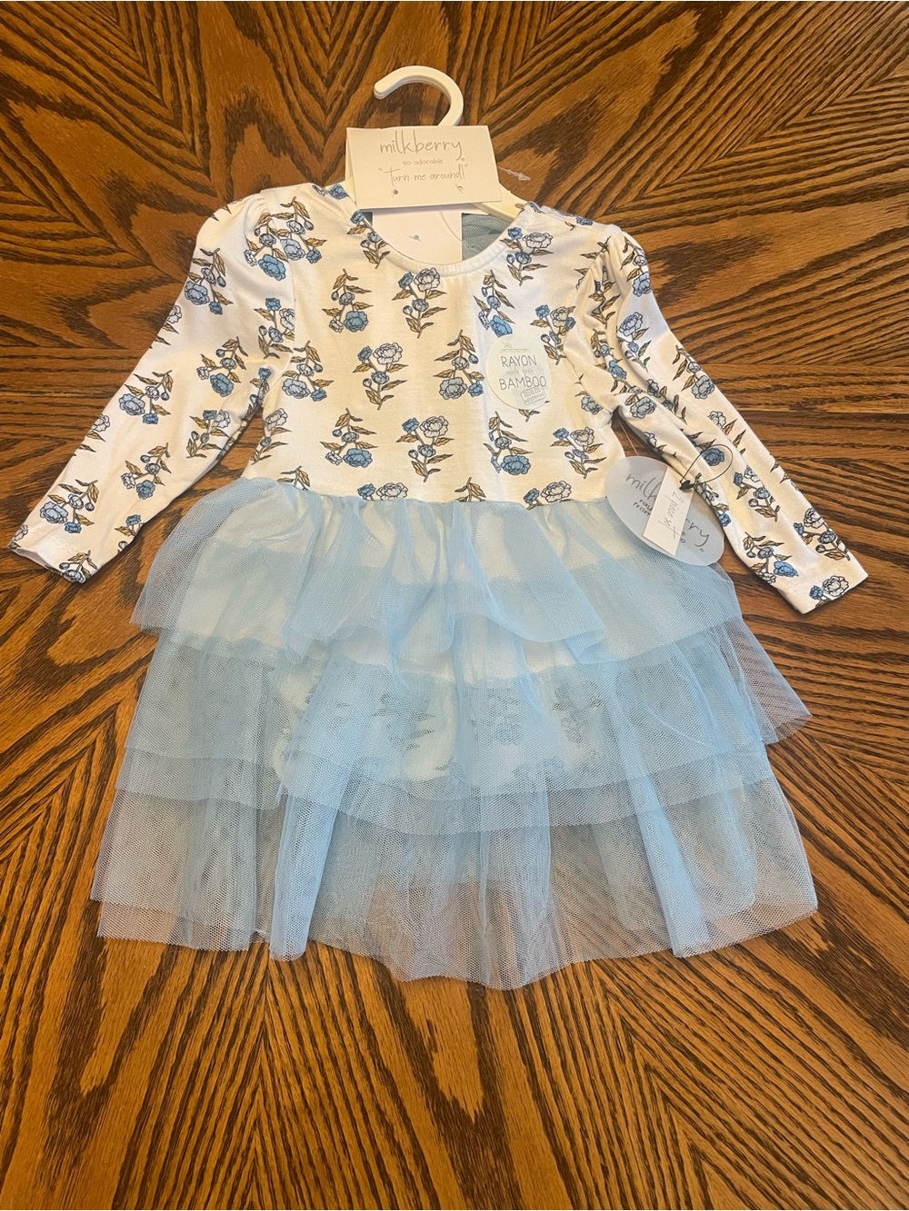 NWT Infant Girl’s Blue Tiered Tulle Dress With Matching Socks Size 6-9 Month